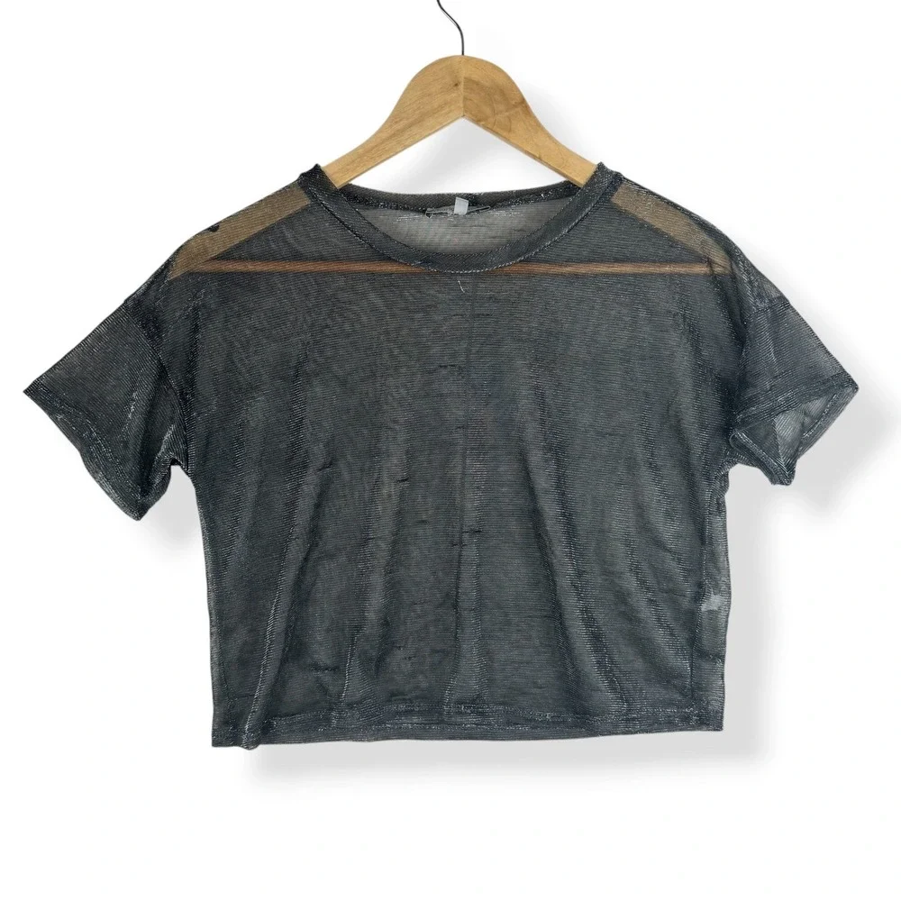 Charlotte Russe Y2K Sheer‎ Metallic Top Size Small Edgy Mesh Party Cyber Grunge